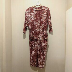 Vintage 1980 Pellini by Von Bramlett Fall Floral Hawaii Orange Dress, Size 13/14
